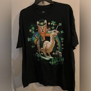 Goth Black St Patrick's Day Cat Leprechaun Llama Unicorn T-Shirt XL